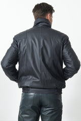 Herren Lederblouson mit leichter wattierung aus Lammnappa Blau schwarz