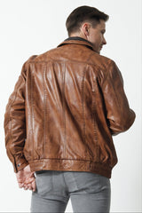 Herren Leder Blouson aus Lammnappa Cognac Braun in 1A Qualität