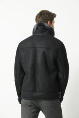 Bomber Herren Lammfelljacke wie gewachsen in schwarz nappiert aus Leipzig