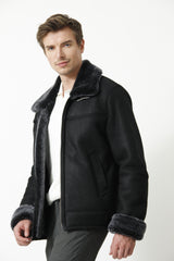 Flieger Herrenlammfelljacke wie gewachsen in schwarz nappiert aus Leipzig