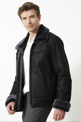 Flieger Herrenlammfelljacke wie gewachsen in schwarz nappiert aus Leipzig