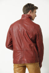 Herren Lederjacke Lammnappa in d.Rot in Vintage Look hochschließbar