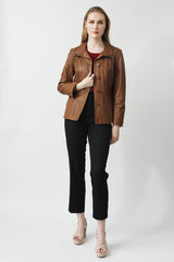 Leichte kurze Damen Lederjacke in Lammnappa in der Farbe Brandy