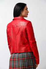 Kurze Damen Lederjacke aus echtem softigen weichem Lammnappa in rot