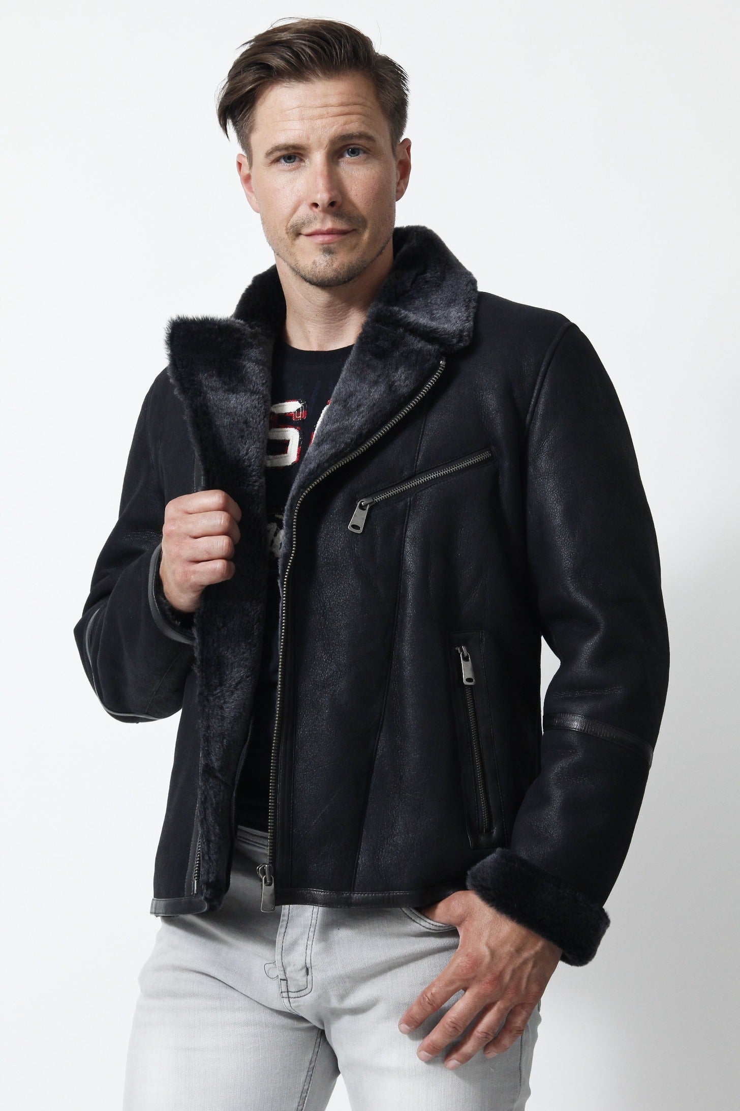 Leather Jacket Jacke Von LieblingsstÃ¼ck Lammfelljacke Blau