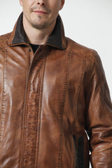 Herren Leder Blouson aus Lammnappa Cognac Braun in 1A Qualität