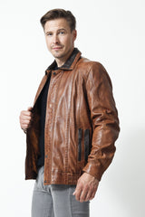 Herren Leder Blouson aus Lammnappa Cognac Braun in 1A Qualität