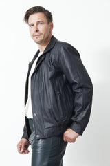 Herren Lederblouson mit leichter wattierung aus Lammnappa Blau schwarz