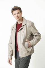 super leichter Herren Lederblouson aus Lammnappa in Ivory unwattiert