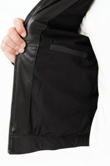 Sportliche Herrenlederjacke Lammnappa in schwarz Bikerjacken Style mit Stehkragen