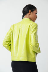 kurze Damen Lederjacke aus Lammnappa in Neongrün mit Stehkragen