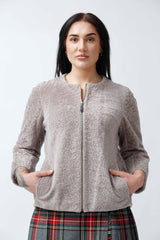 Schicker Damen Lammfell Bolero in Beige ohne Kragen