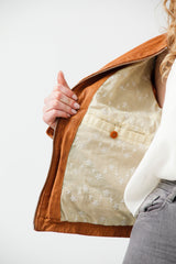 Kurzer Damen Lederbolero aus Lammnappa amaretto washed Look ohne Kragen