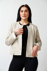 Kurzer Sommer Damen Lederbolero aus Lammnappa perforiert in beige