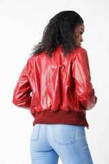 Kurzes Damen Lederjacken Blouson Lammnappa rot vintage Look mit Stoffbündchen