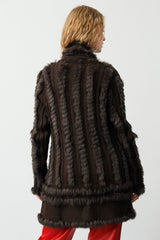 Lange Damen Kaninchen Strickjacke in Braun mit Baumwollanteil gewebt