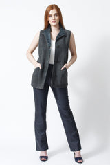 Petrolfarbige Damen Lammfell Weste in PV, Leder Schmidt Online