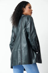 Sehr leichte Damen Lederjacke aus Lammnappa in Petrol schwarz abgesetzt