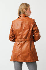 Taillierte Damen Lederjacke Lammnappa in Cognac Vintage Look mit Gürtel