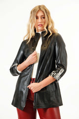 Längere Damen Lederjacke aus Lammnappa zum wenden Beige oder Schwarz