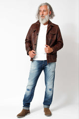 Halblange Herren Lederjacke aus Lammnappa Braun antik vintage Look