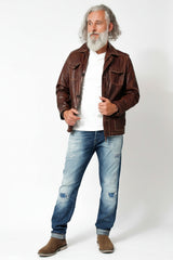 Halblange Herren Lederjacke aus Lammnappa Braun antik vintage Look