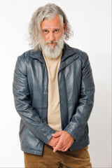 Halblange Herren Lederjacke aus Lammnappa Blue Vintage Look leicht wattiert