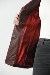 Dünner Damen Lederblazer aus Lammnappa in Bordo für den Übergang