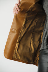 Dünner Damen Lederblazer aus Lammnappa in cognac für den Übergang