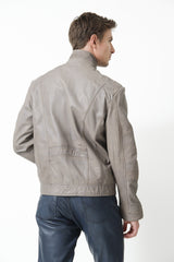 Herren Lederjacke in Lammnappa in Toupe hochschließbar Brusttaschen mit Reißverschluss