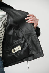 damen kurz Lederjacke aus weichem Lammnappa schwarz mit Lammfellanteile