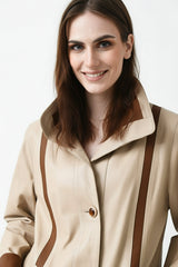 .federleichte Damen Lederjacke aus Lammnappa in creme mit Braun abgesetzt