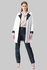 Damen Lederjacke Lammnappa mit Farbkontrast weiss/schwarz tailliert mit Zweiwegereißverschluss
