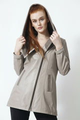 Damen Lederjacke tailliert in Lammnappa in Ivory mit Strickkapuze