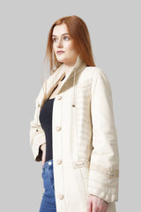 Schicker Damen Leder Kurzmantel Beige in Lammnappa mit besondere Details