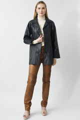 Damen Übergangs-Lederjacke aus Lammnappa in Marine-Blau in A-Form
