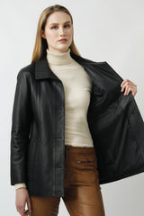 Damenlederjacke Nadja in der Farbe schwarz aus Lammnappa