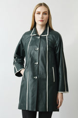 Leichter Damen Kurzmantel aus Ziegen Leder nappiert in Petrol weiß