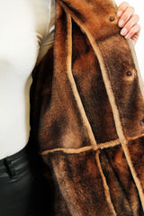 Lange Damenlammfelljacke spanisch Entrefino Lamm Beige mit Rex-Kanin Kragen