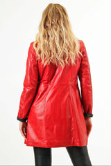 Damen Lederjacke Lammnappa mit Farbkontrast rot/schwarz tailliert mit Zweiwegereißverschluss