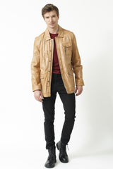 sehr leichter Herren Parka in Cognac Lammnappa