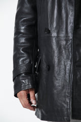 Herren Kultjacke mit Doppelknopfreiher in schwarz Lammnappa und Fellkragen