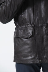 sportlicher Herren Lederparka aus top Lammnappa in Braun wattiert