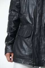 Herren Leder Parka mit abtrennbaren doppelkragen in Lammnappa schwarz