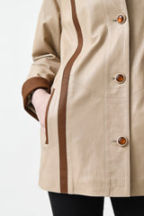 .federleichte Damen Lederjacke aus Lammnappa in creme mit Braun abgesetzt