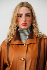 federleichte Damen Lederjacke aus Lammnappa in Mais mit Braun abgesetzt