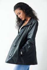 Sehr leichte Damen Lederjacke aus Lammnappa in Petrol schwarz abgesetzt