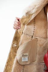 Damen Lammfelljacke aus spanischem Entrefinolamm Toskanalammfellkragen in Cognac Senf Jungleoptik