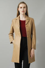 Damen Leder Geh-Rock aus Lammnappa in Honig mit Reverskragen