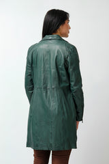 Damen Leder Gehrock Kurzmantel Lammnappa, tailliert Petrol Vintage Look